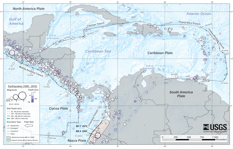 Carte des plaques tectoniques sous le Venezuela et dans les régions environnantes