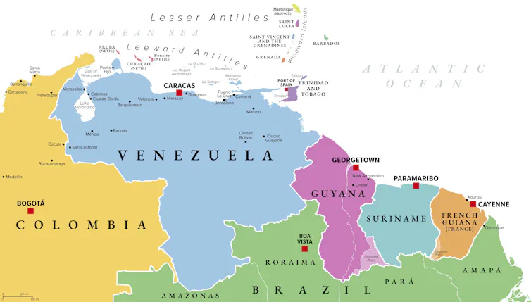 Um mapa da Venezuela.