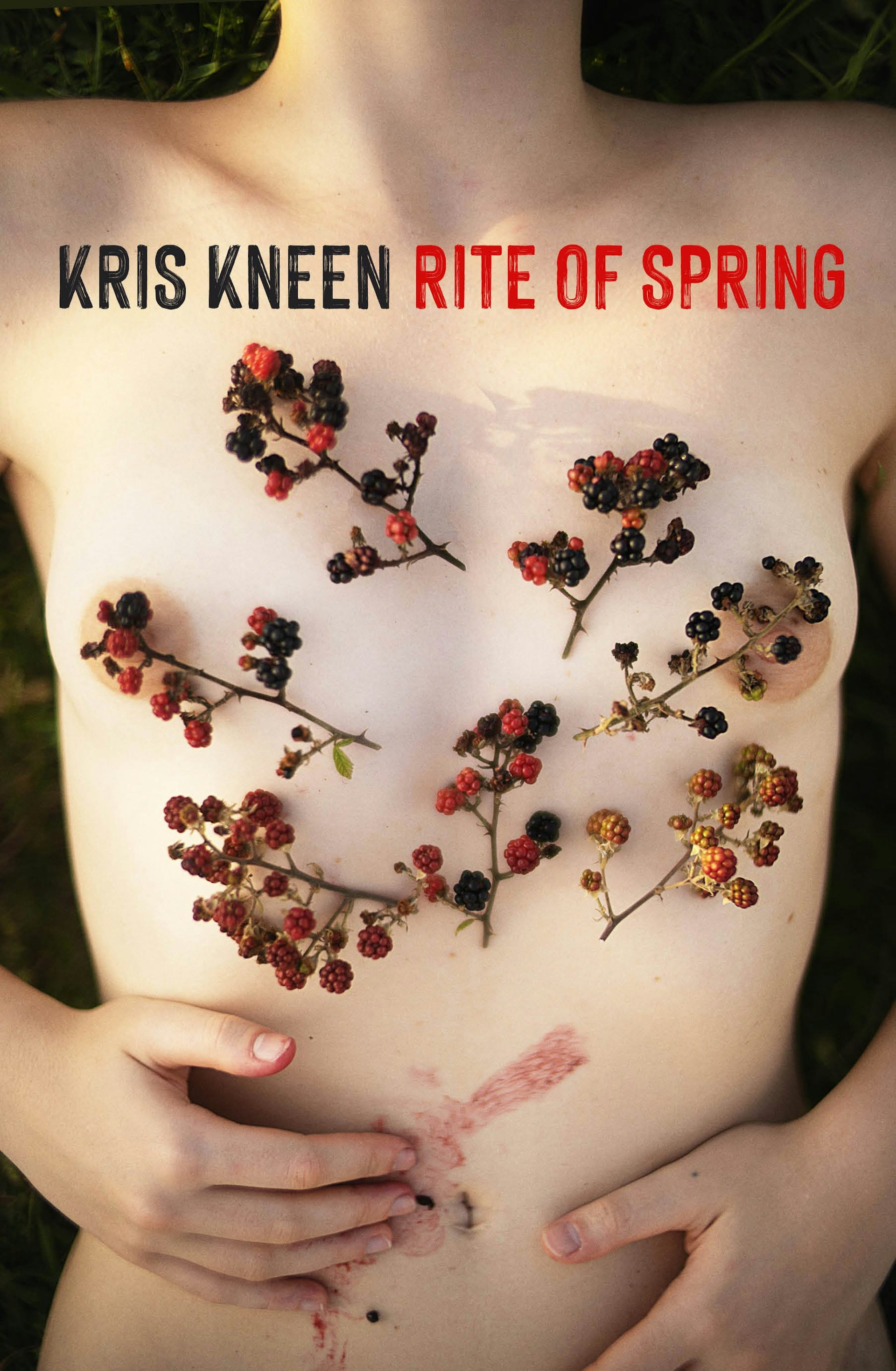 book cover: Rite of Spring - a torso with scars and flowers strategically placed