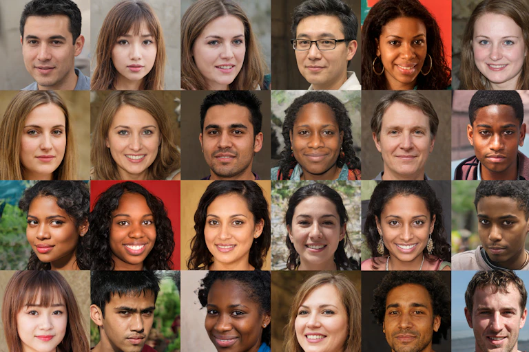 A grid of AI-generated faces