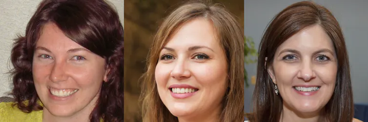 Three faces in a row with text