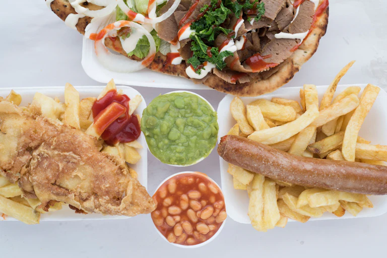 Popular British takeaway foods.