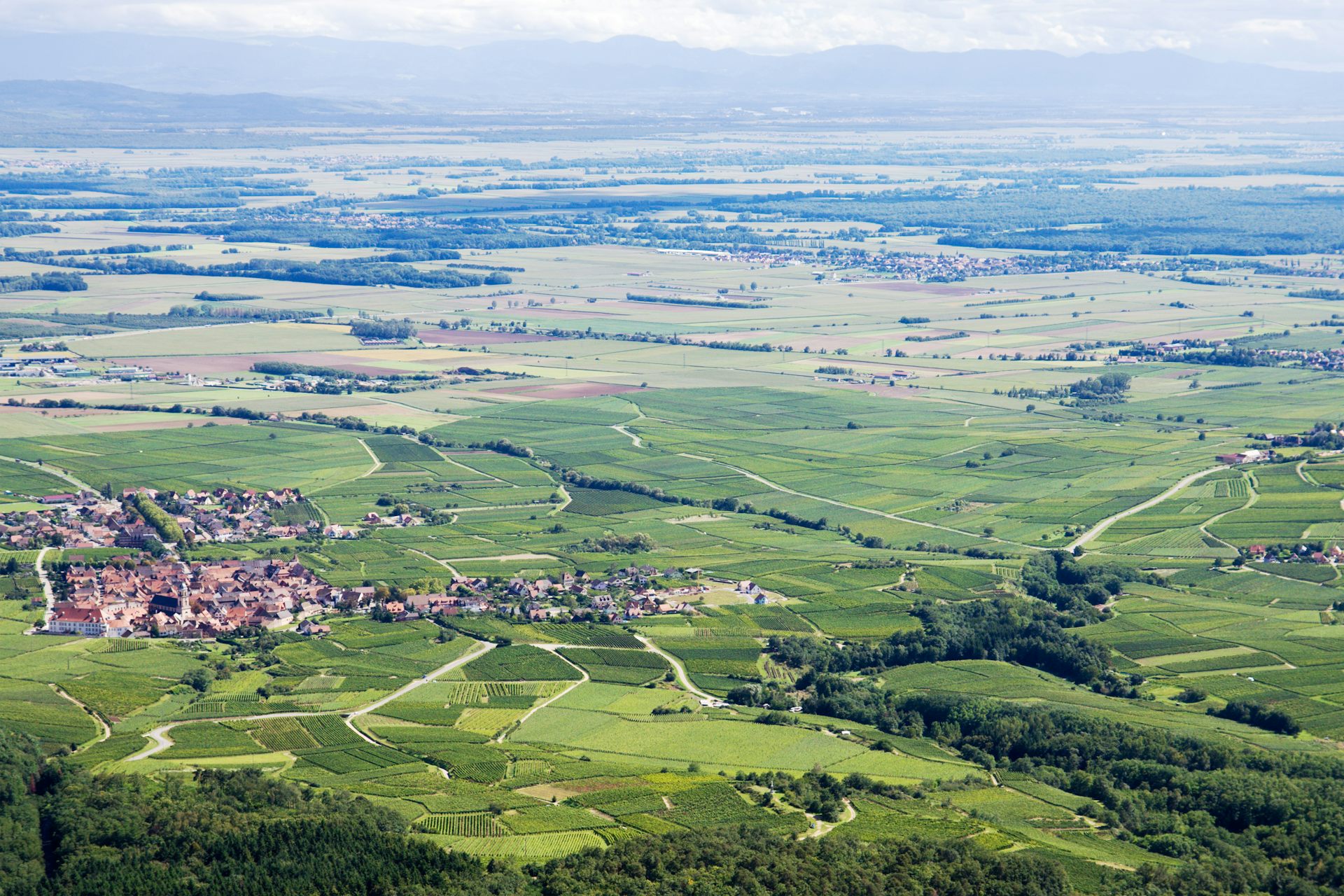 Vue aérienne du Fossé rhénan en Alsace.