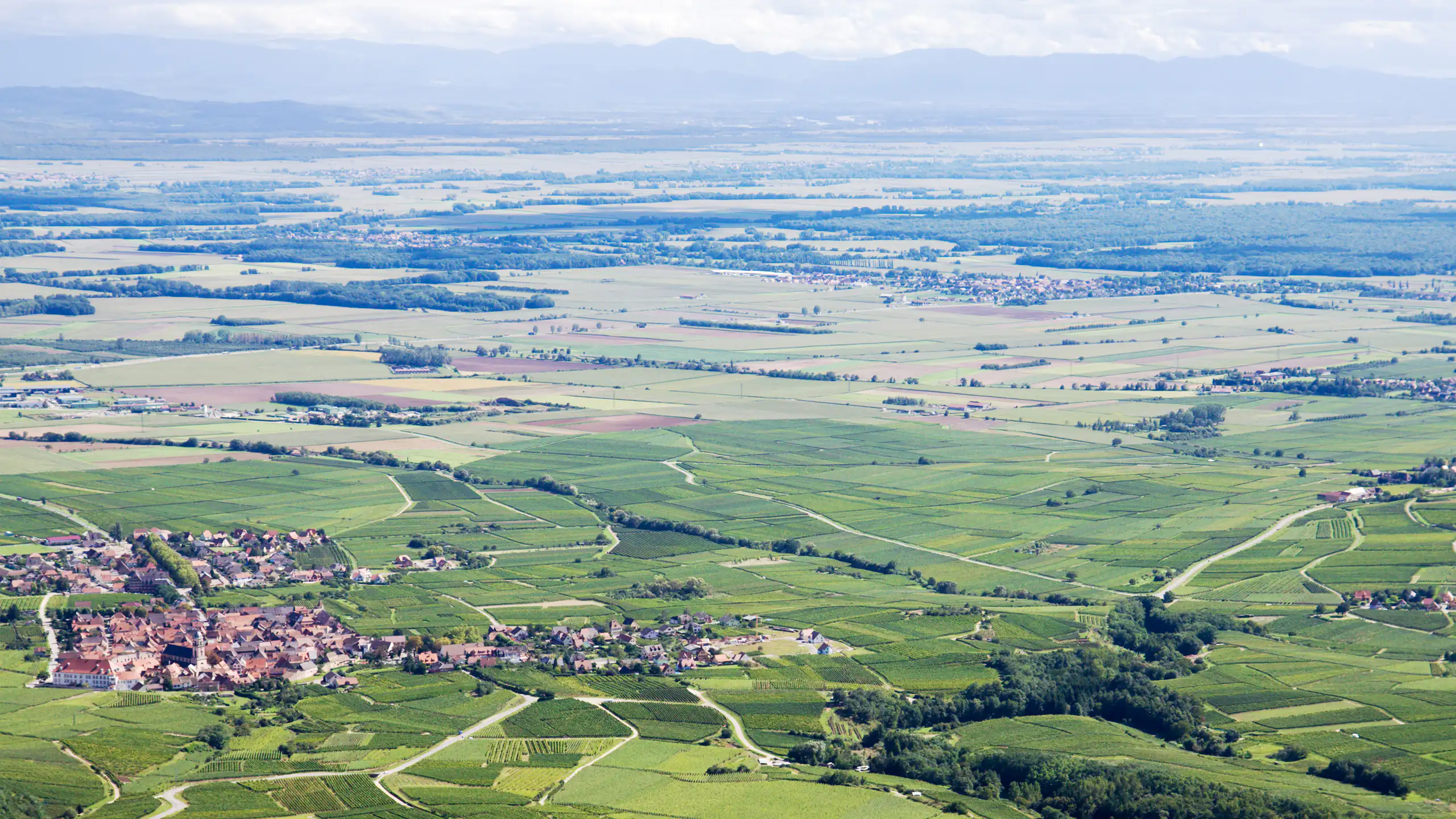 Vue aérienne du Fossé rhénan en Alsace.