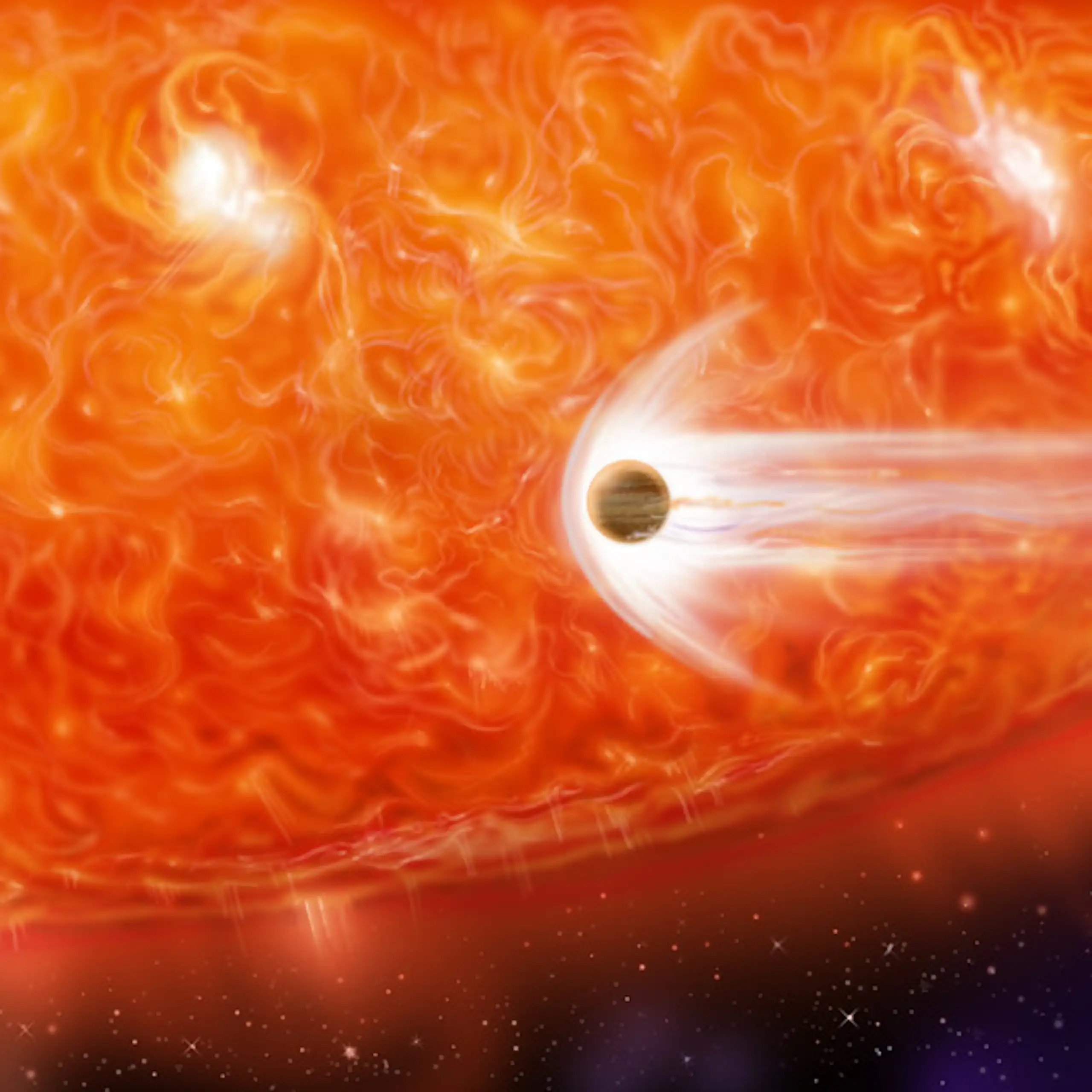 imagen de una estrella y un planeta en rojo