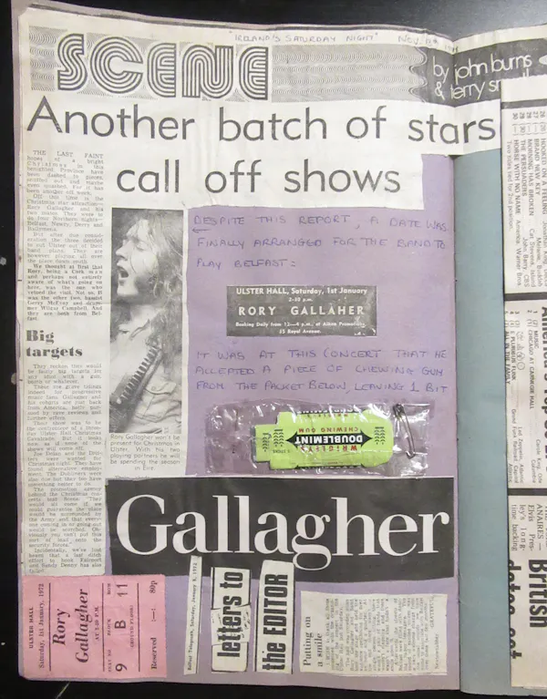 Newspaper clippings in a scrapbook