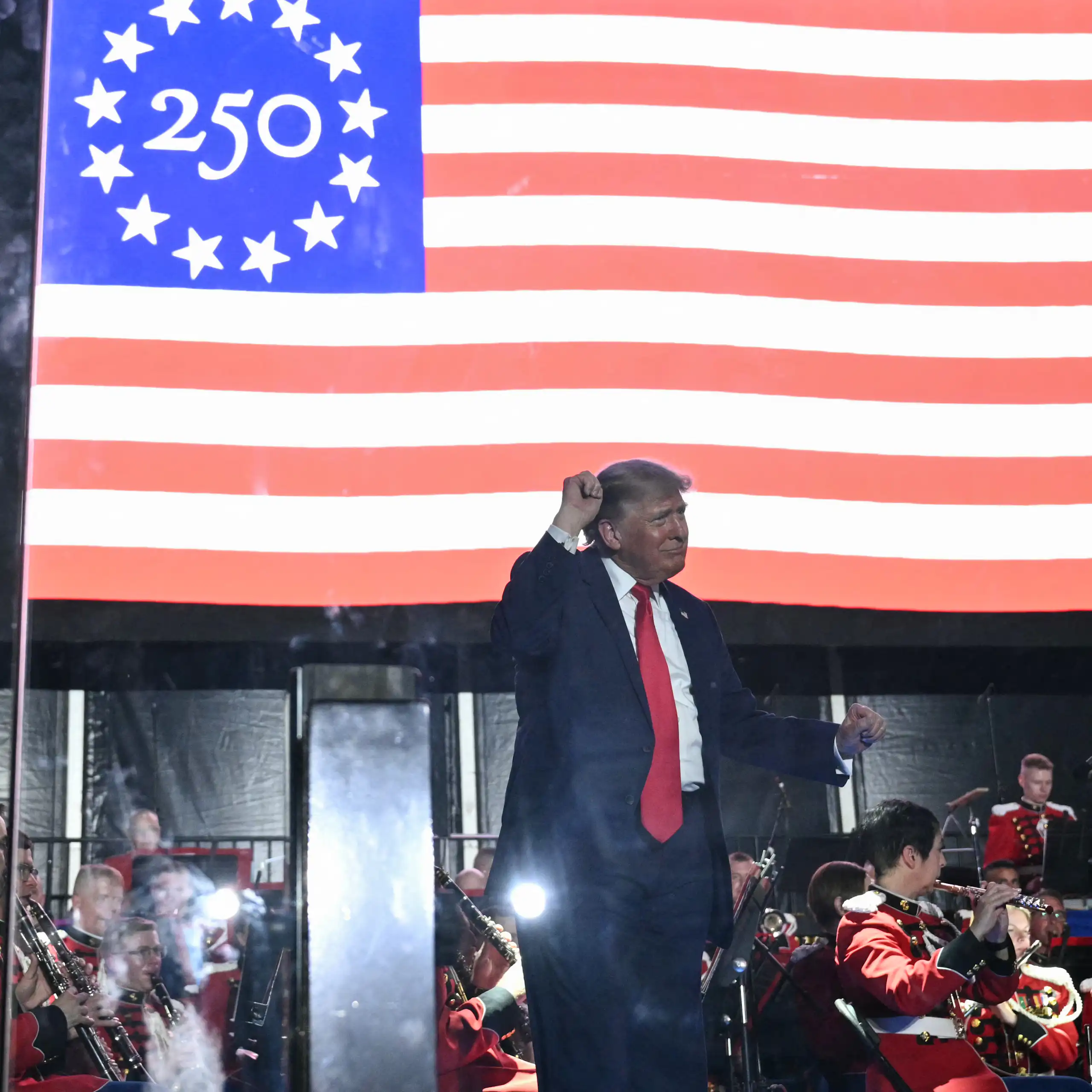 US President Donald Trump dances after speaking during the kick-off celebration for the "Great American State Fair" on the National Mall in Washington, DC, June 24, 2026. The "Great American State Fair" will be held from June 25 to July 10, 2026, to celebrate the 250th anniversary of US independence.