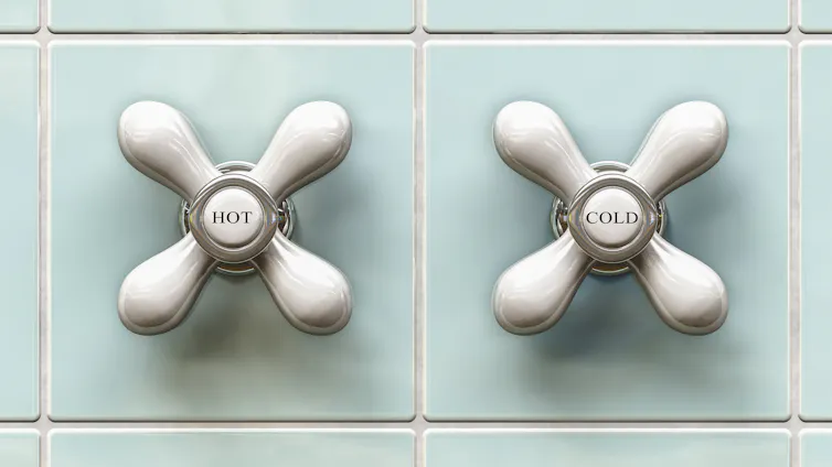 close up of hot and cold taps.
