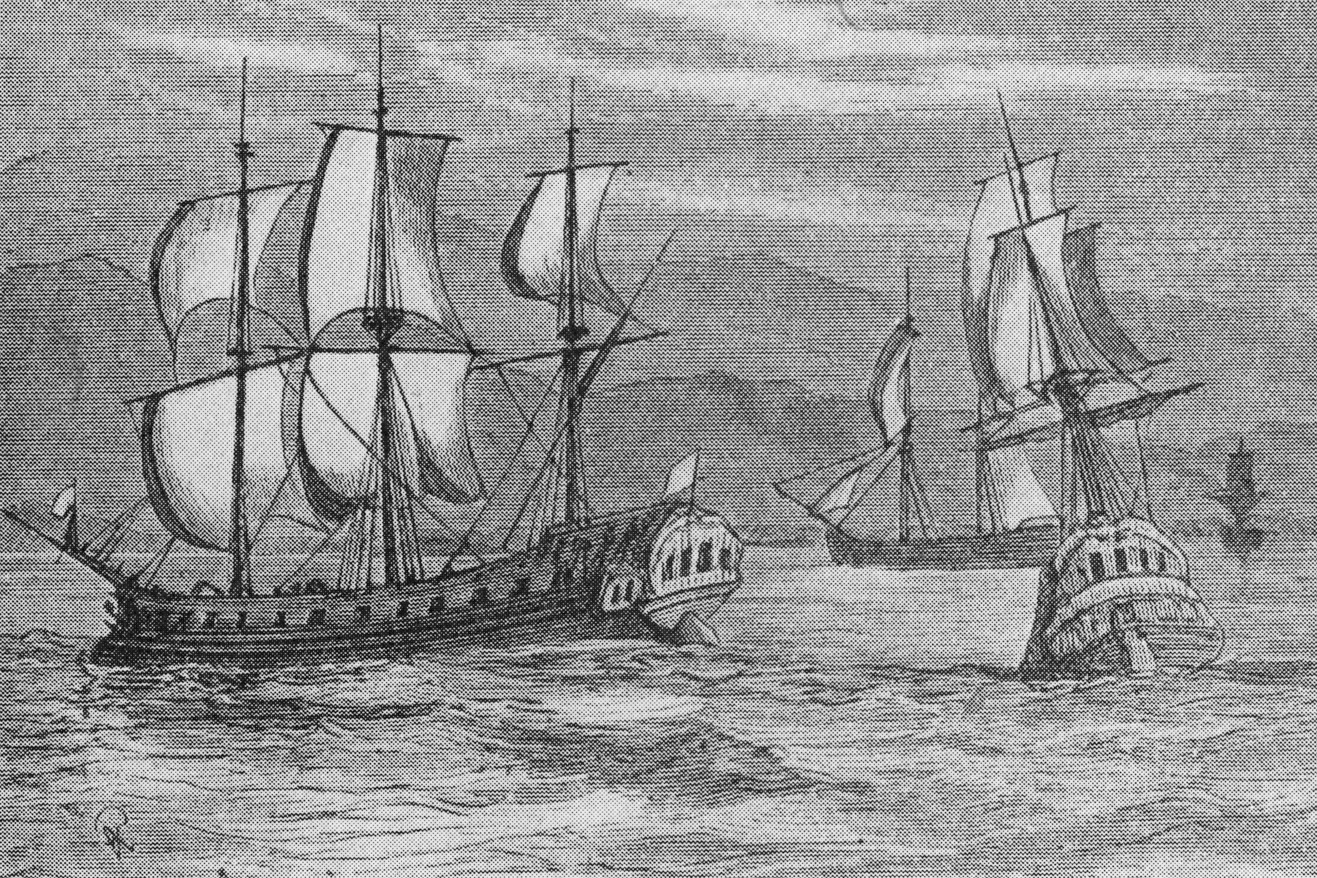 Etching of tall ships