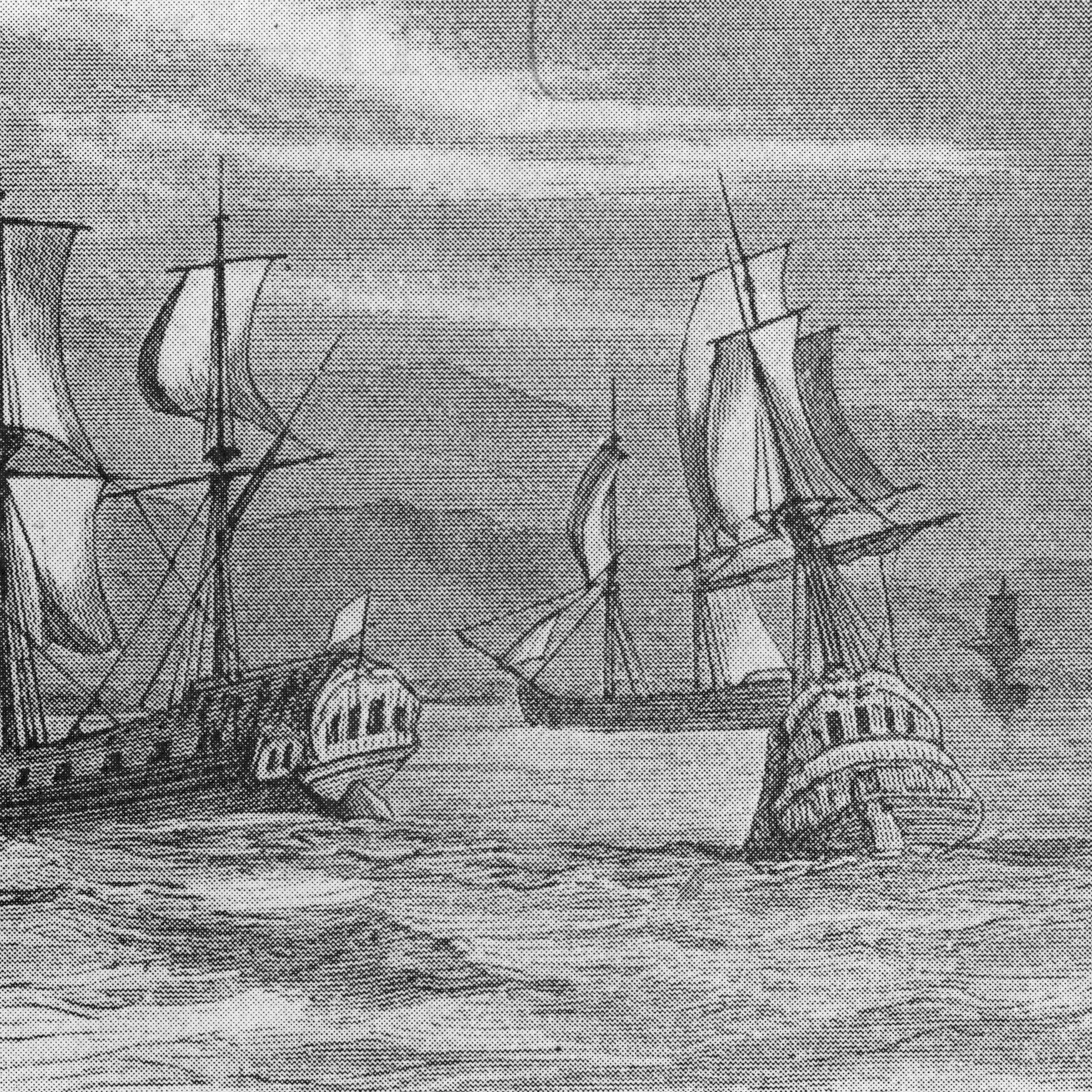Etching of tall ships