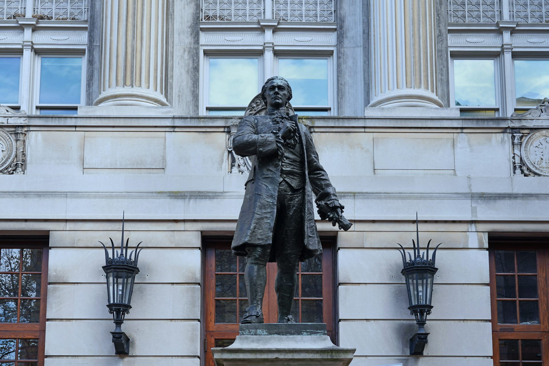 Statue of Alexander Hamilton outside Hamilton Hall, Columbia University.