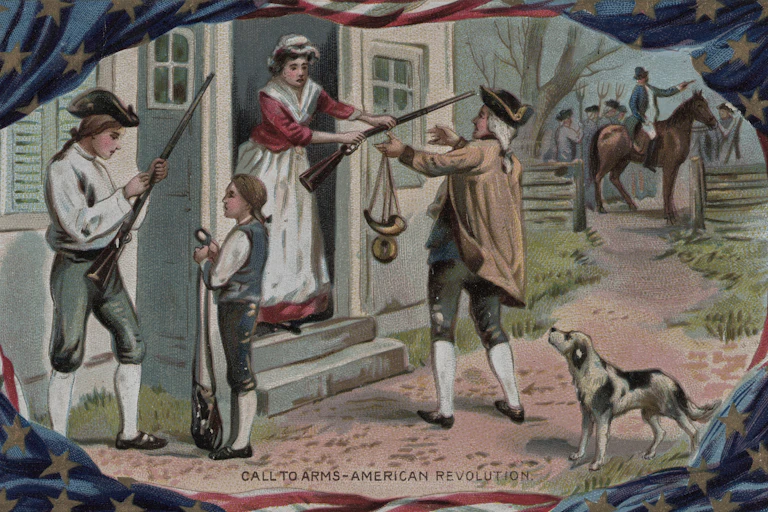 illustration of people in colonial garb with muskets
