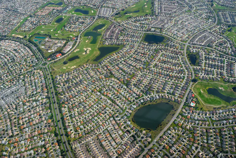 aerial photo of homes and golf courses in The Villages, Florida