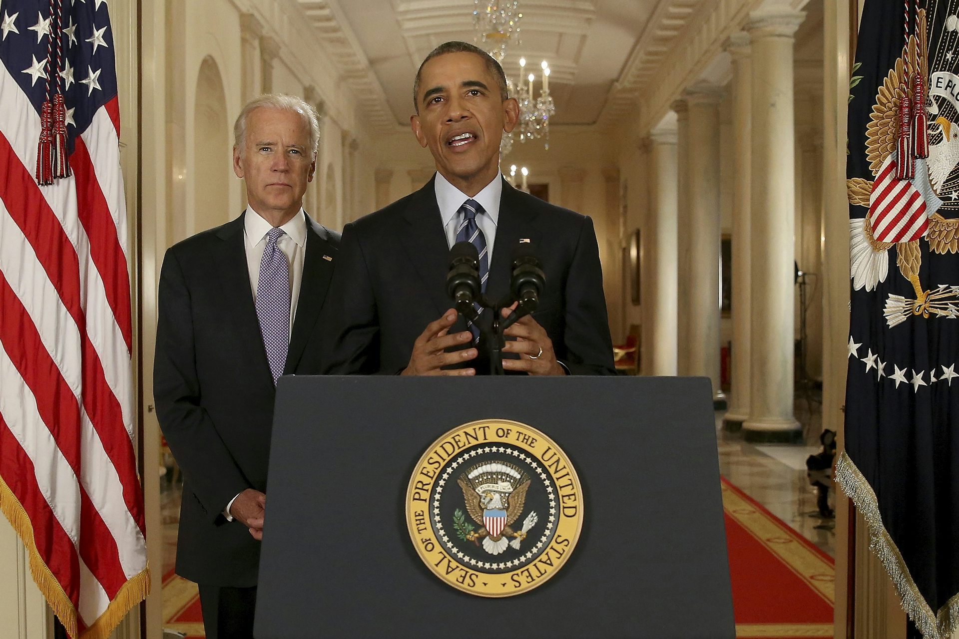 Barack Obama addressing the media on the Iran nuclear deal.