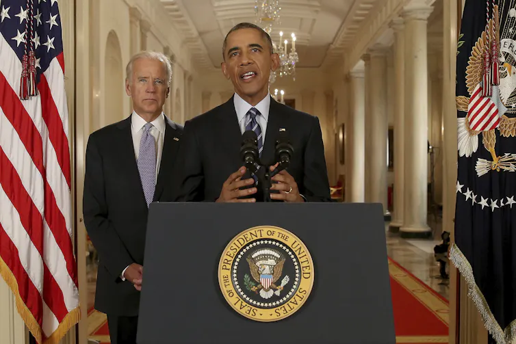 Barack Obama addressing the media on the Iran nuclear deal.