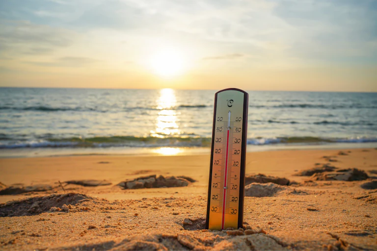 Extremely hot temperature reading on a beach in Europe.