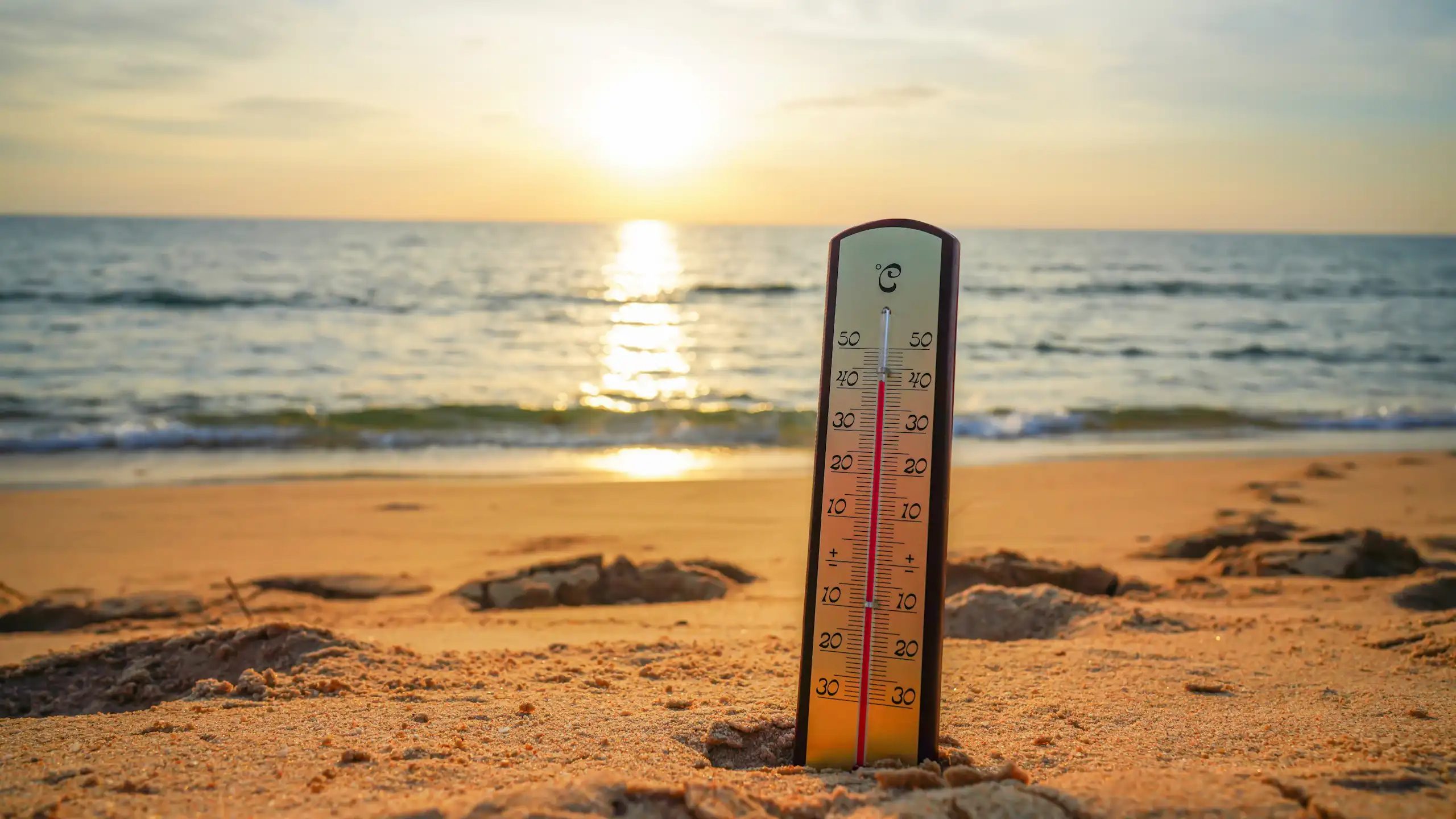 Extremely hot temperature reading on a beach in Europe.