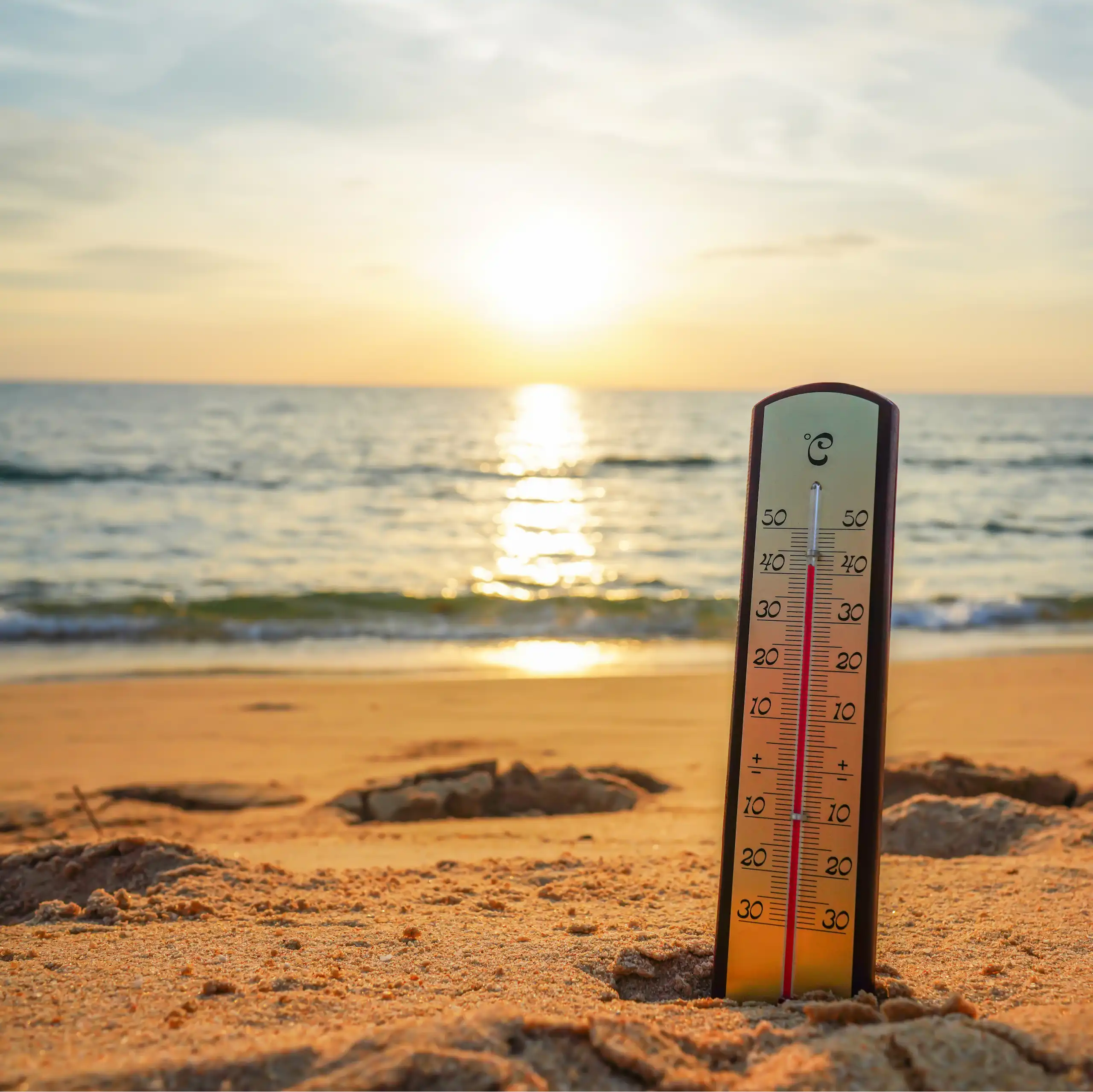 Extremely hot temperature reading on a beach in Europe.