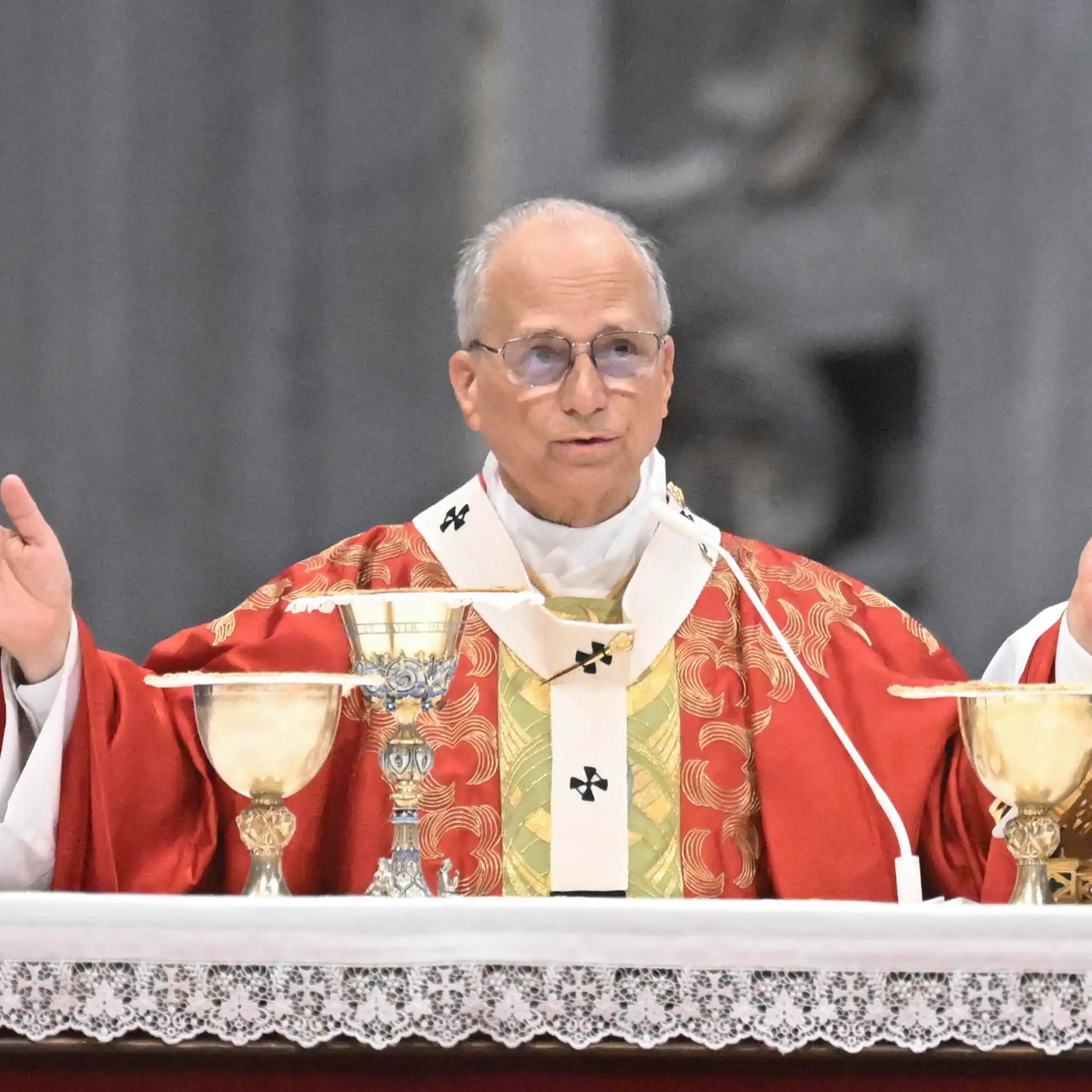 Pope Leo XIV celebrating communion in Saint Peter's Basilica, Vatican City, June 2026.