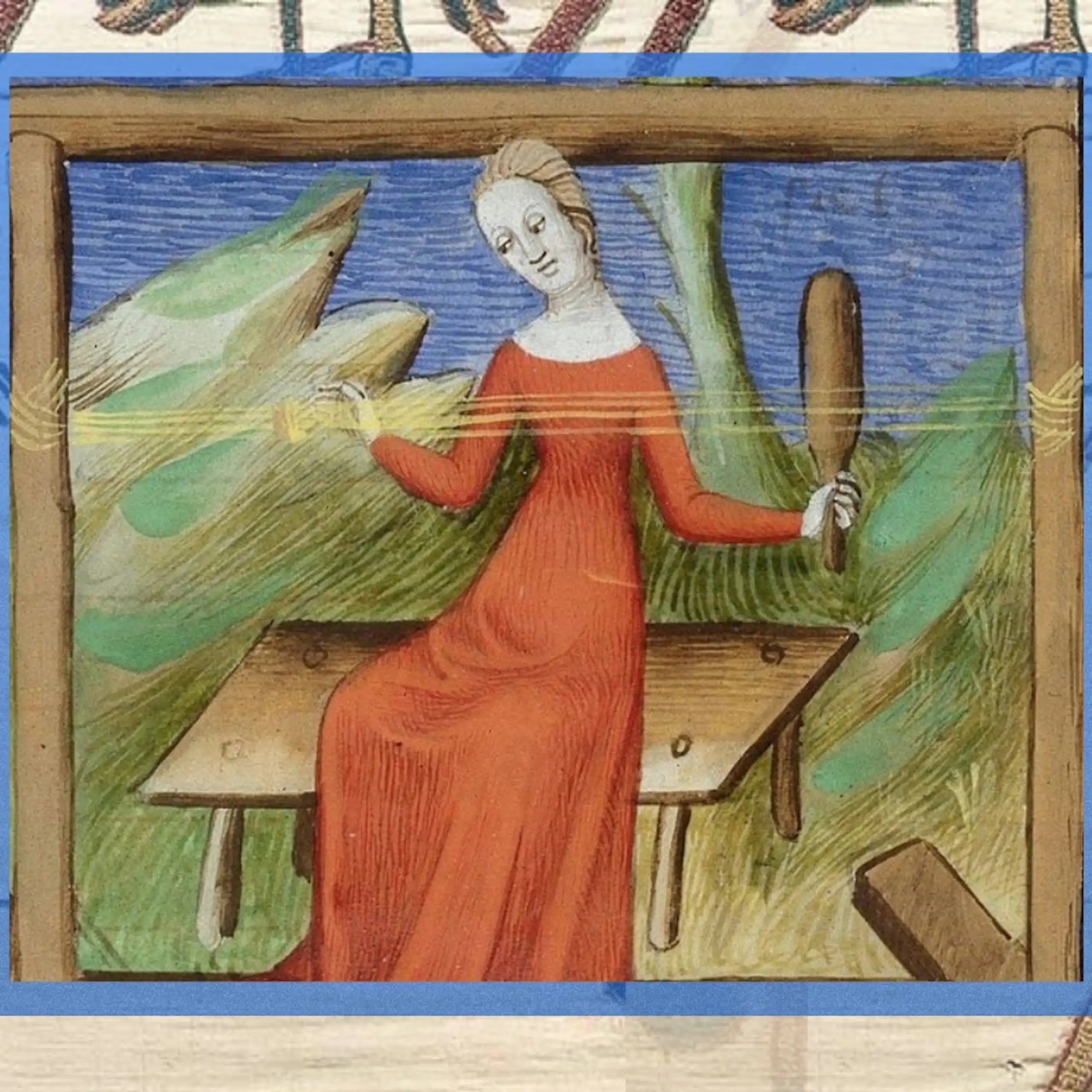 La tapisserie de Bayeux et une illustration médiévale représentant une femme en train de tisser.