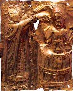 Harald Bluetooth being baptised around 960 by Bishop Poppo the missionary.