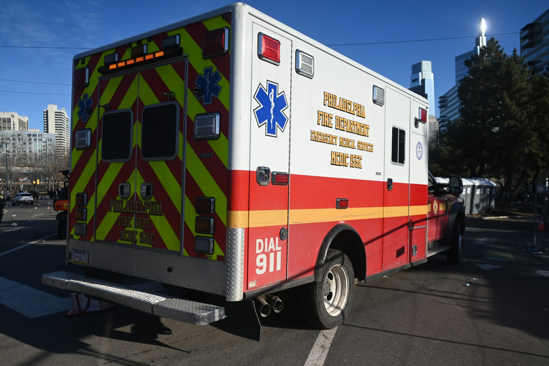 Rear view of an ambulance operated by the Philadelphia Fire Department