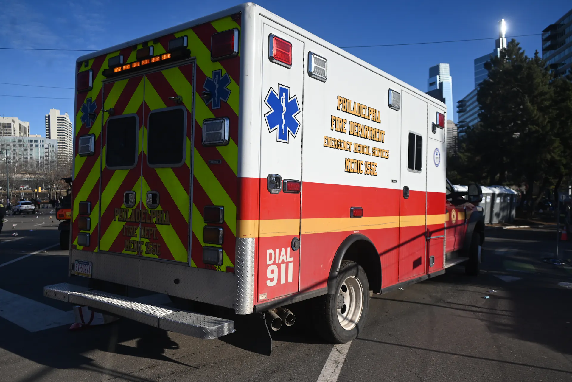 Rear view of an ambulance operated by the Philadelphia Fire Department