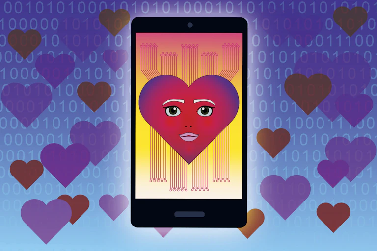 A heart with a face on it on a phone screen