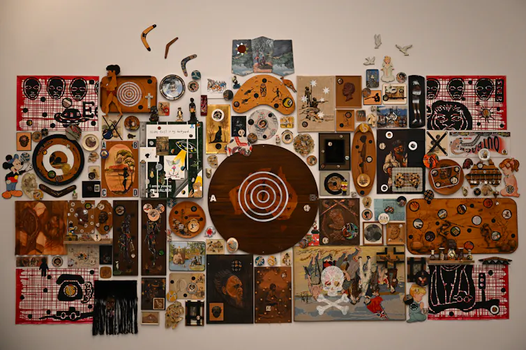 A wall of Albert's collected Aboriginalia.