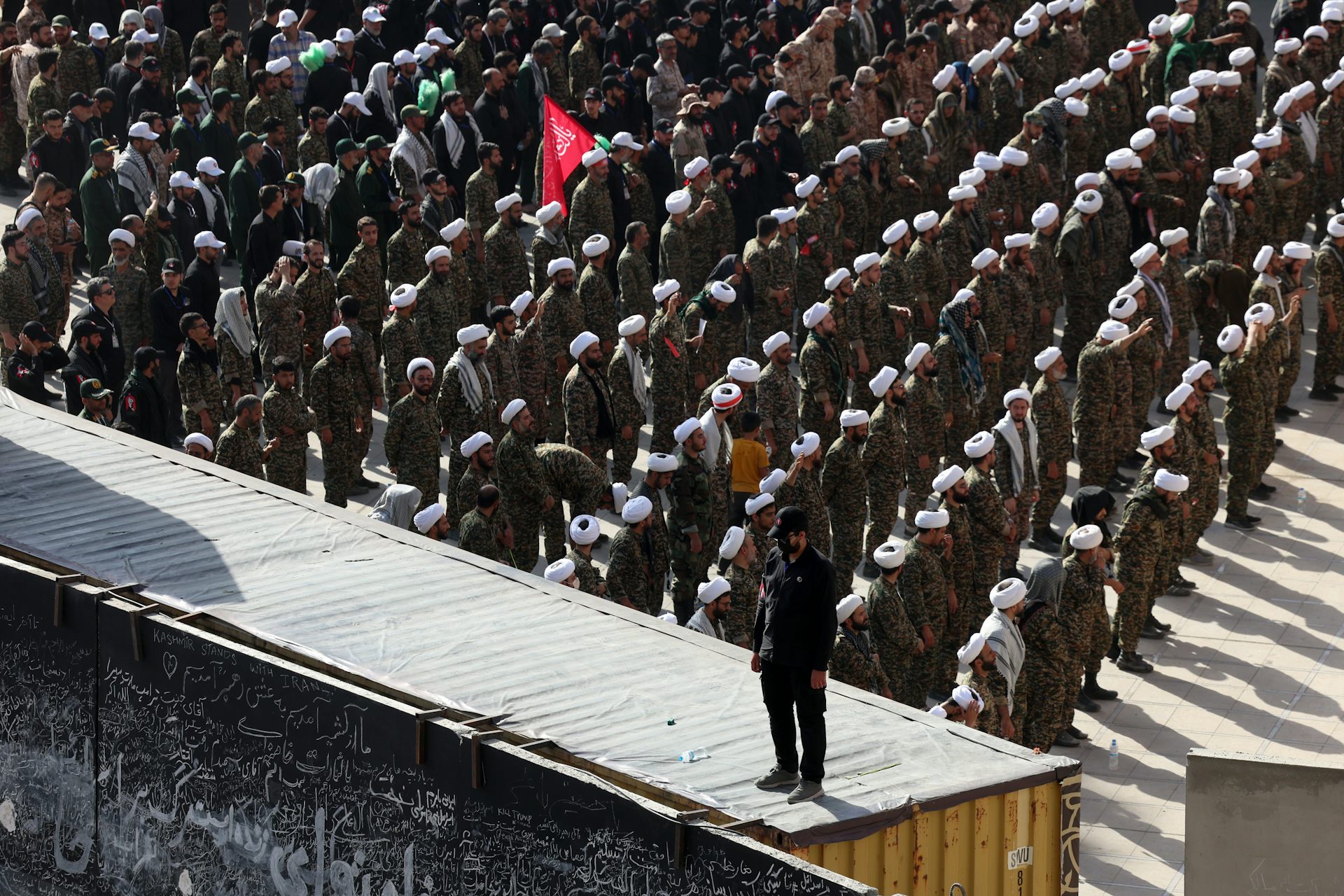 Iranian clerics and IRGC members gathered for the funeral of the late Iranian supreme leader, Ayatollah Ali Khamenei.