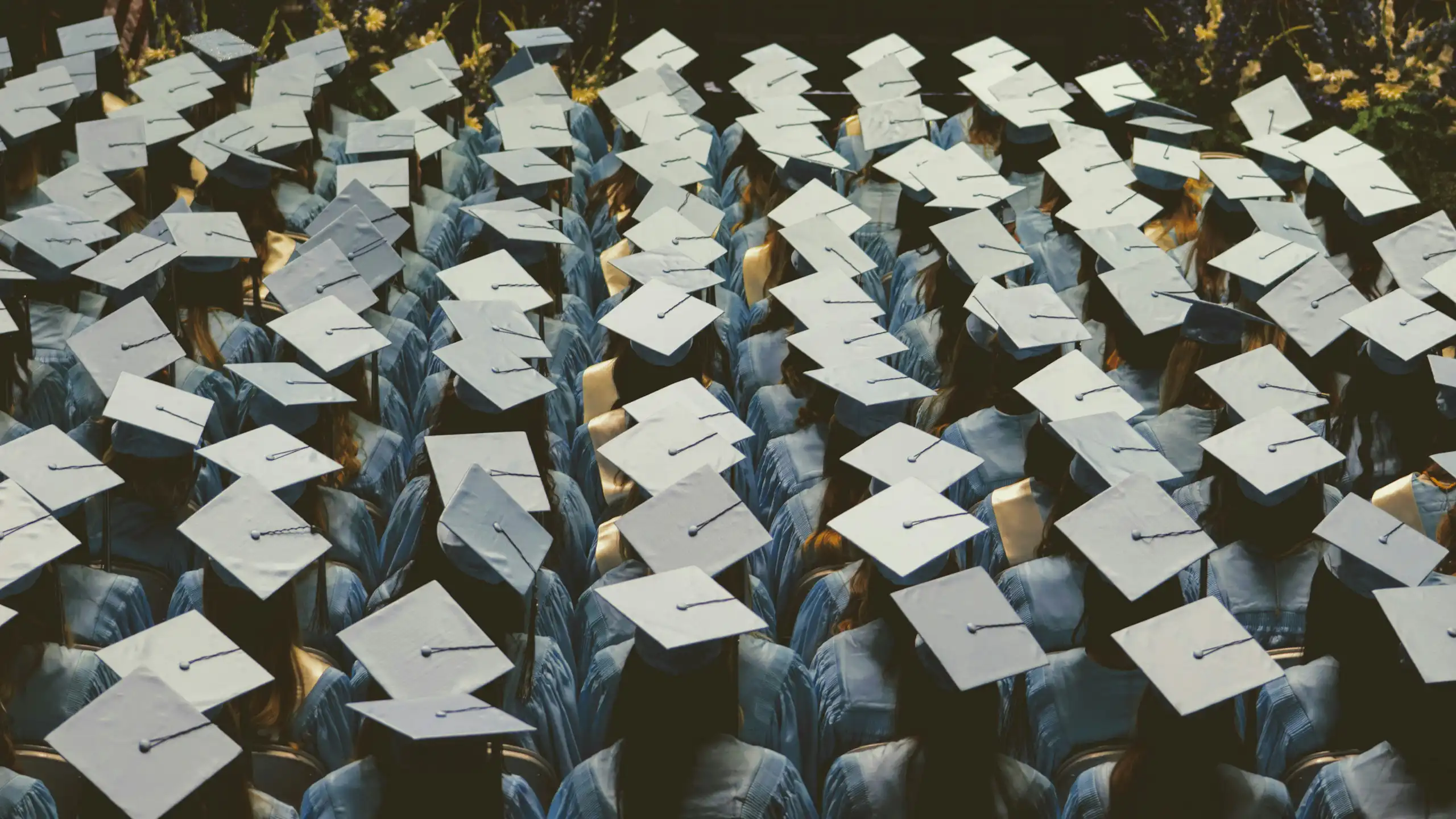 Des diplômés universitaires assis en groupe