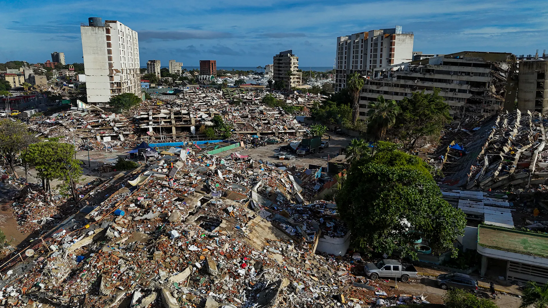 collapsed buildings in La Guaira