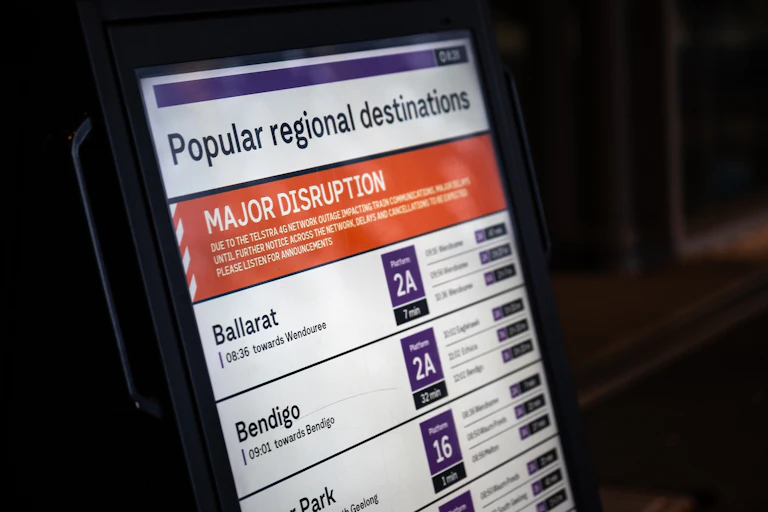 Close-up of a V/Line screen showing a major disruption.