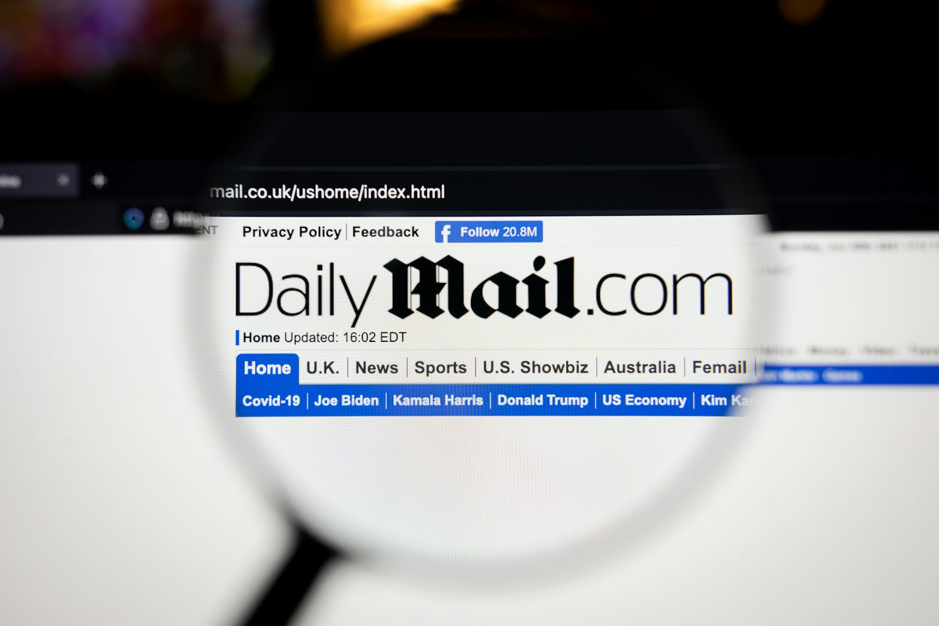 Photo of the Daily Mail homepage