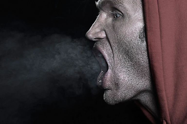 man breathing