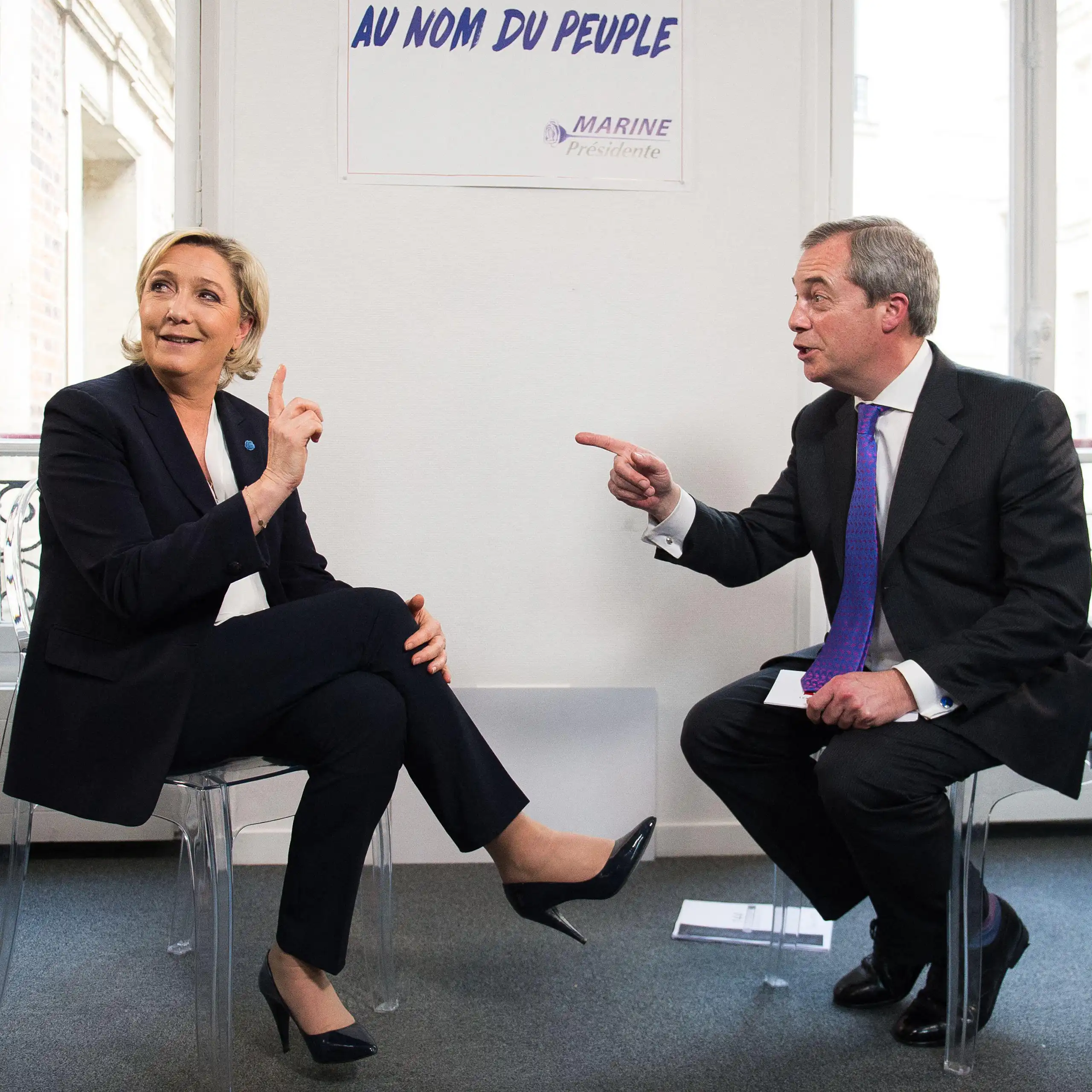 French far-right leader Marine Le Pen and NIgel Farage, leader of the UK's Reform Party.