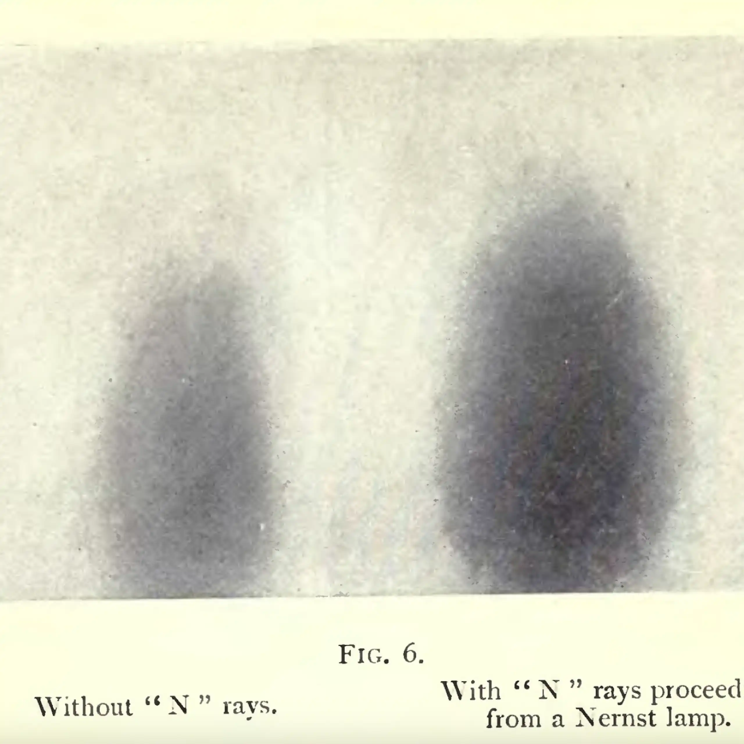Photogravures supposées mettre en évidence les rayons N, dans une communication faite par Blondlot à l'Académie des sciences.