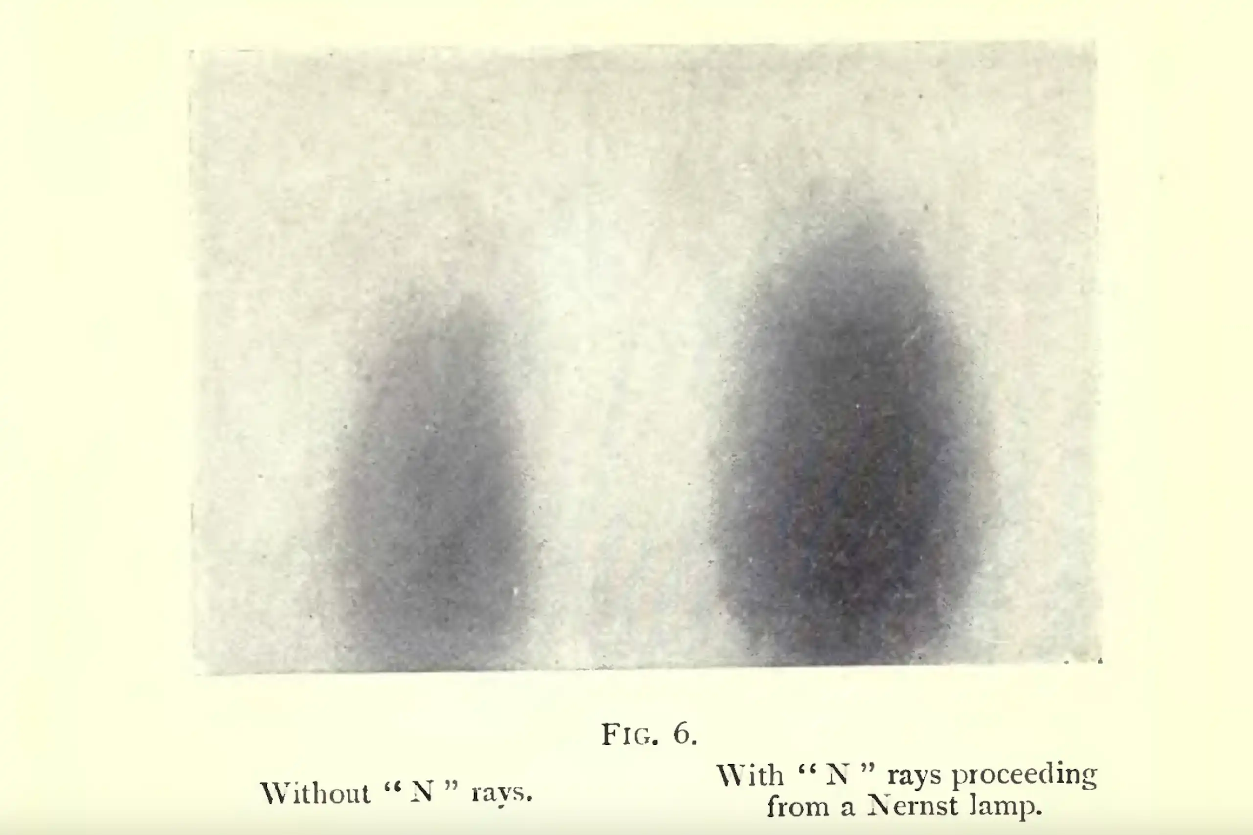 Photogravures supposées mettre en évidence les rayons N, dans une communication faite par Blondlot à l'Académie des sciences.
