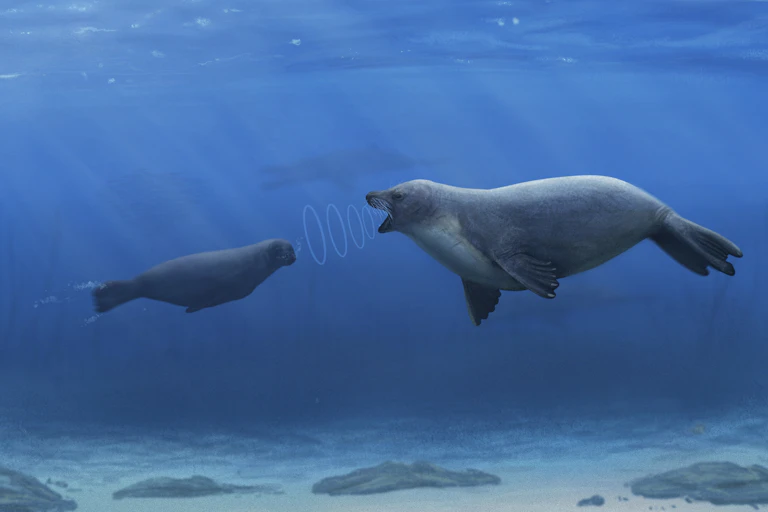Illustration of an early seal communicating underwater.
