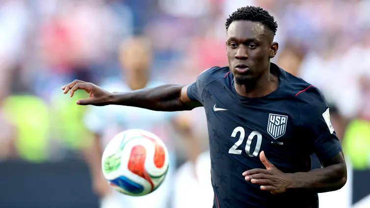 Florian Balogun in action during a match for the US national team.