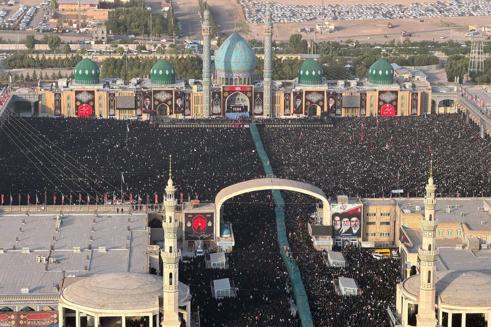 A huge crowd gathered in Qom for the funeral of Ali Khamenei.