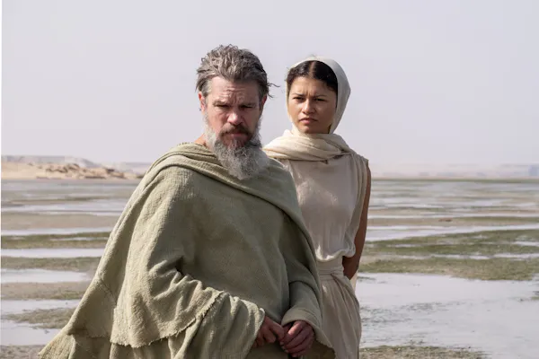 Matt Damon as Odysseus and Zendaya as Athena.