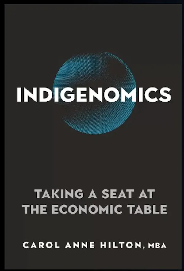 Black cover of a book with light writing that says Indigenomics