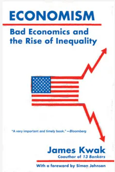 A book cover showing graphic image of stars and stripes flag bisected by arrows pointing different ways.