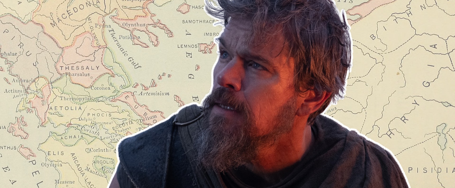 Matt Damon et une carte de la Grèce antique.
