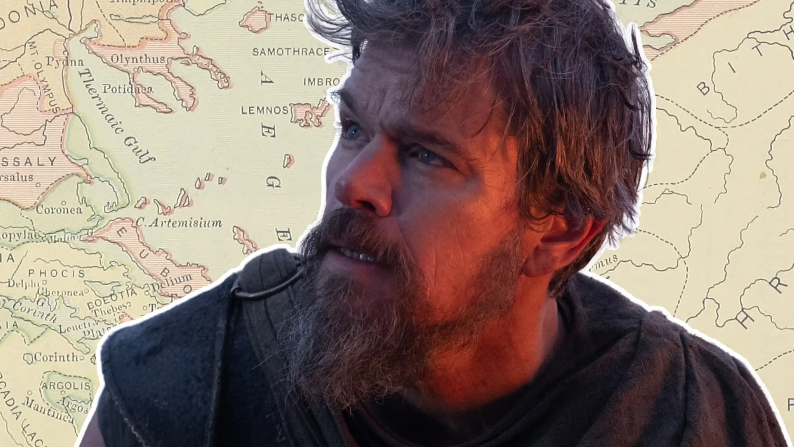 Matt Damon et une carte de la Grèce antique.
