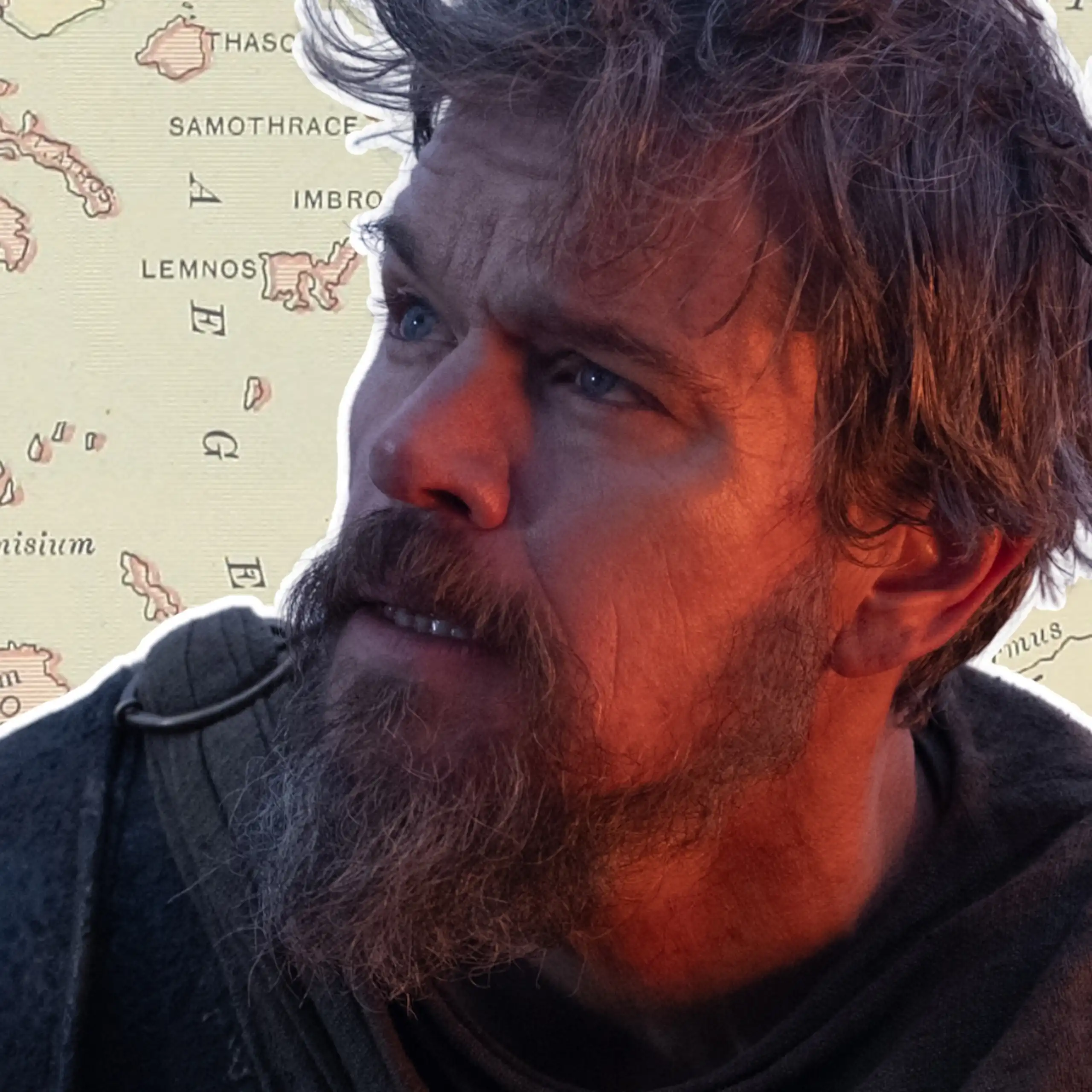 Matt Damon et une carte de la Grèce antique.