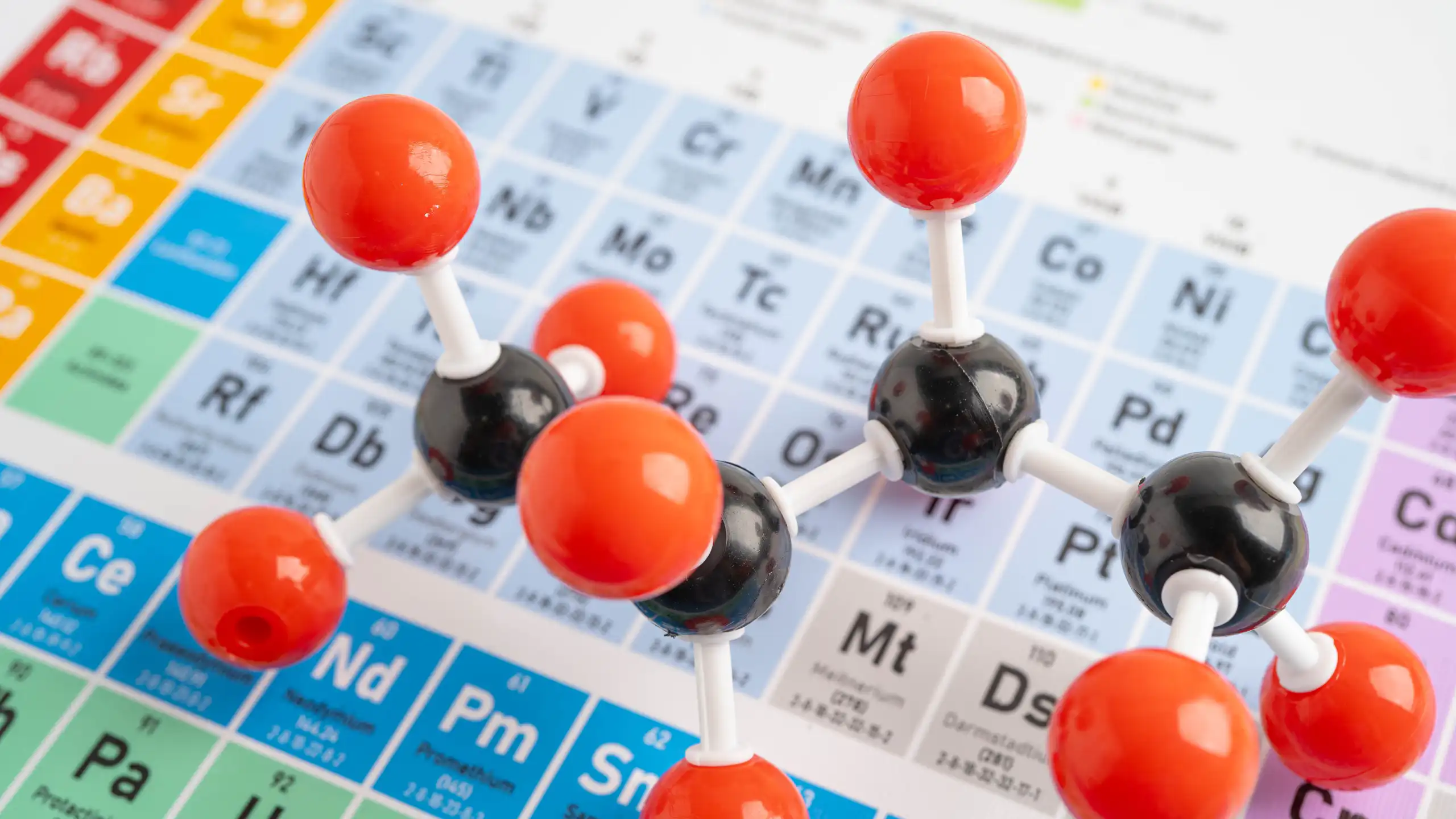 A chemical model on top of the periodic table.