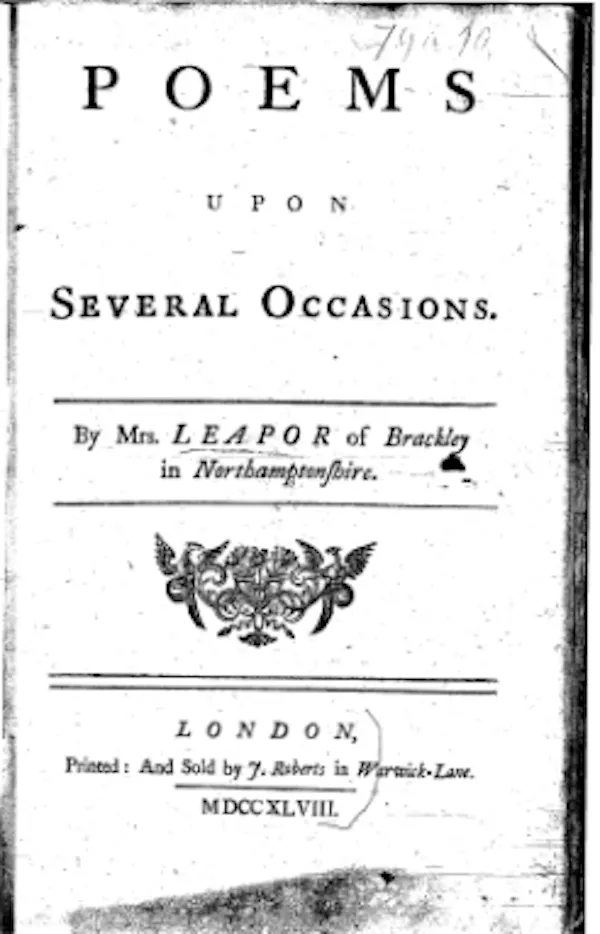 Title page of Poems Upon Several Occasions (1748) by Mary Leapor