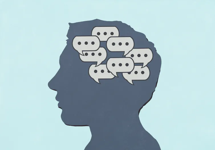 Falta pastel para montones de mentiras: lo que revelan los patrocinadores sobre cómo el cerebro produce el habla 1 silueta de una cabeza sosteniendo varias burbujas de discurso de...'